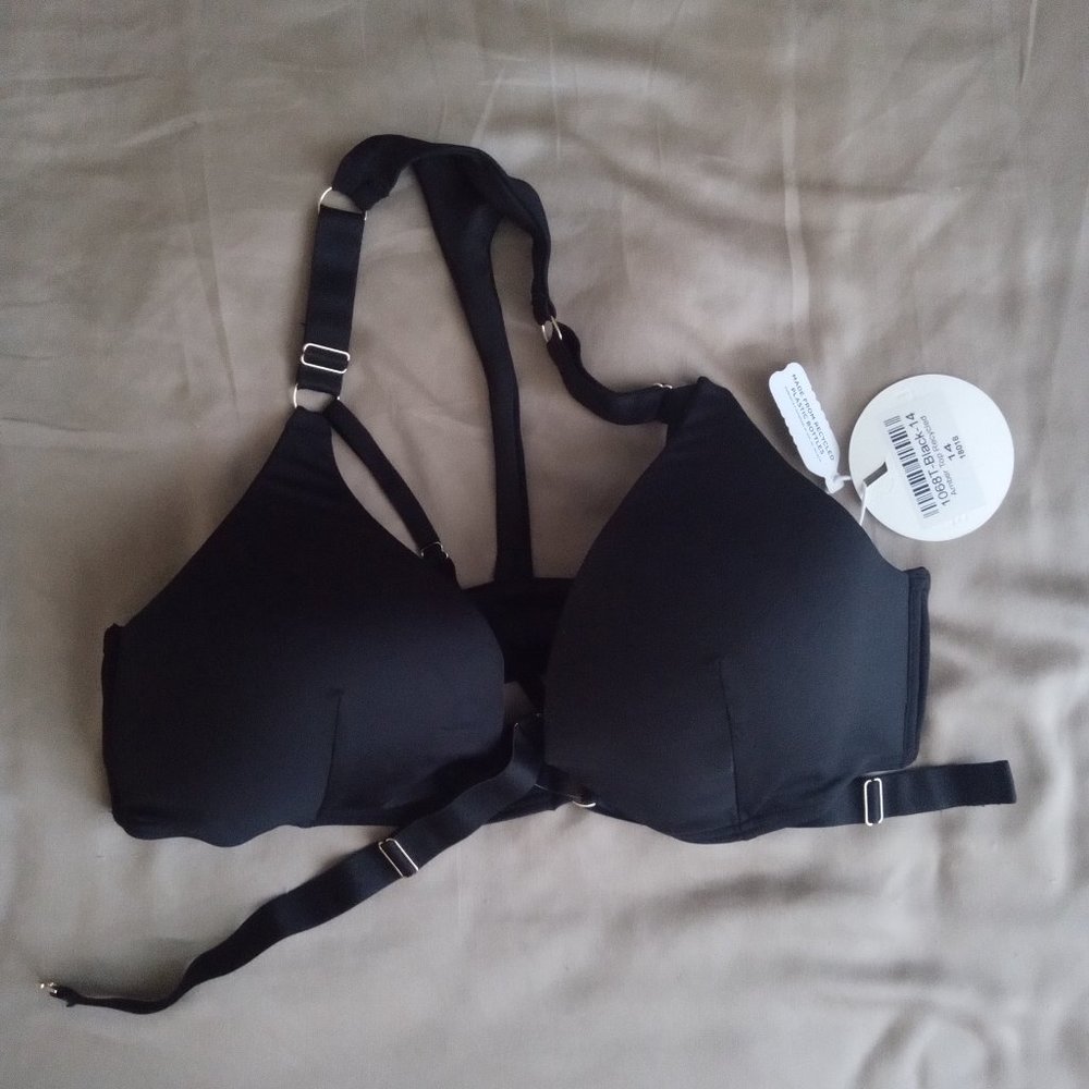 AMBER TOP - ADJUSTABLE STRAPPY RACERBACK MOULDED TOP RECYCLED BLACK